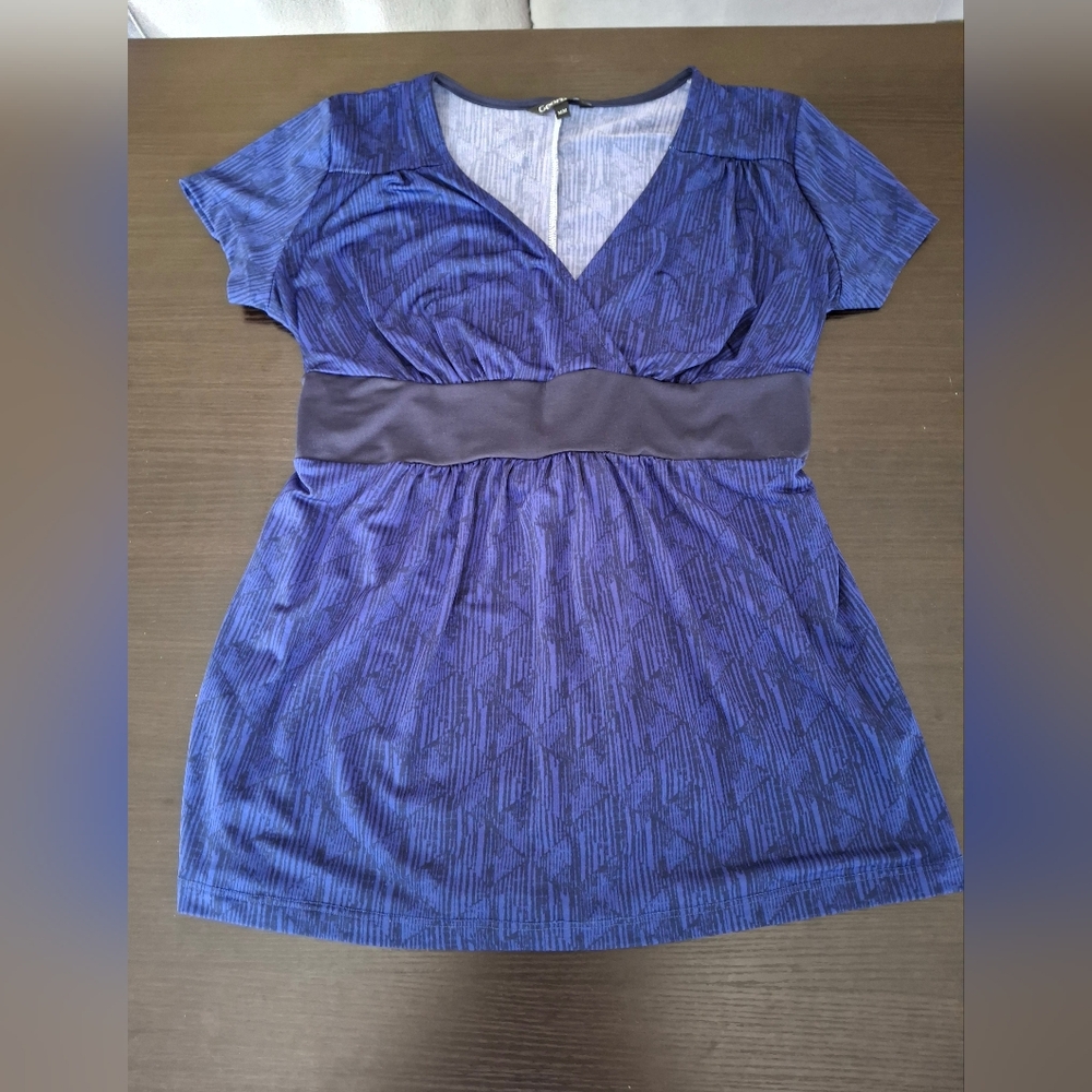 George Blue V-Neck Sheath Top Short Sleeve